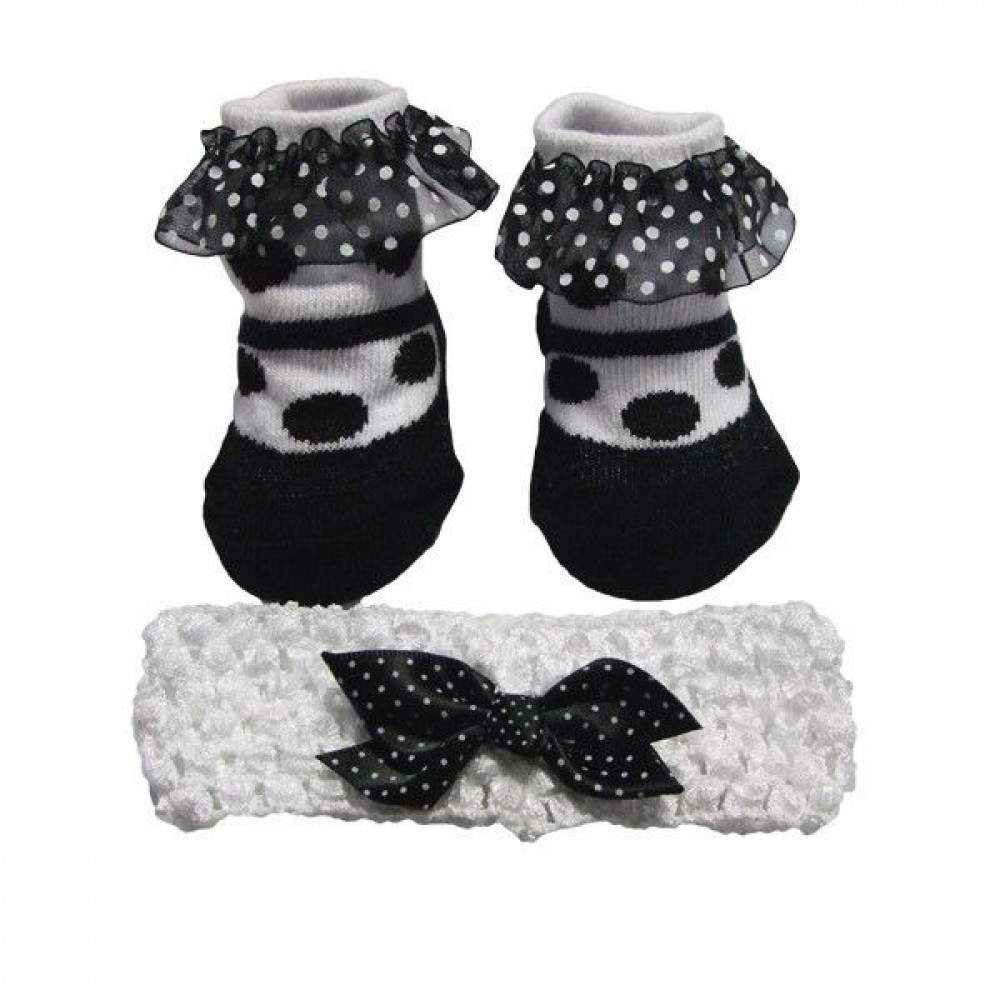 Black And White Polka Dot Sock And Headband Set