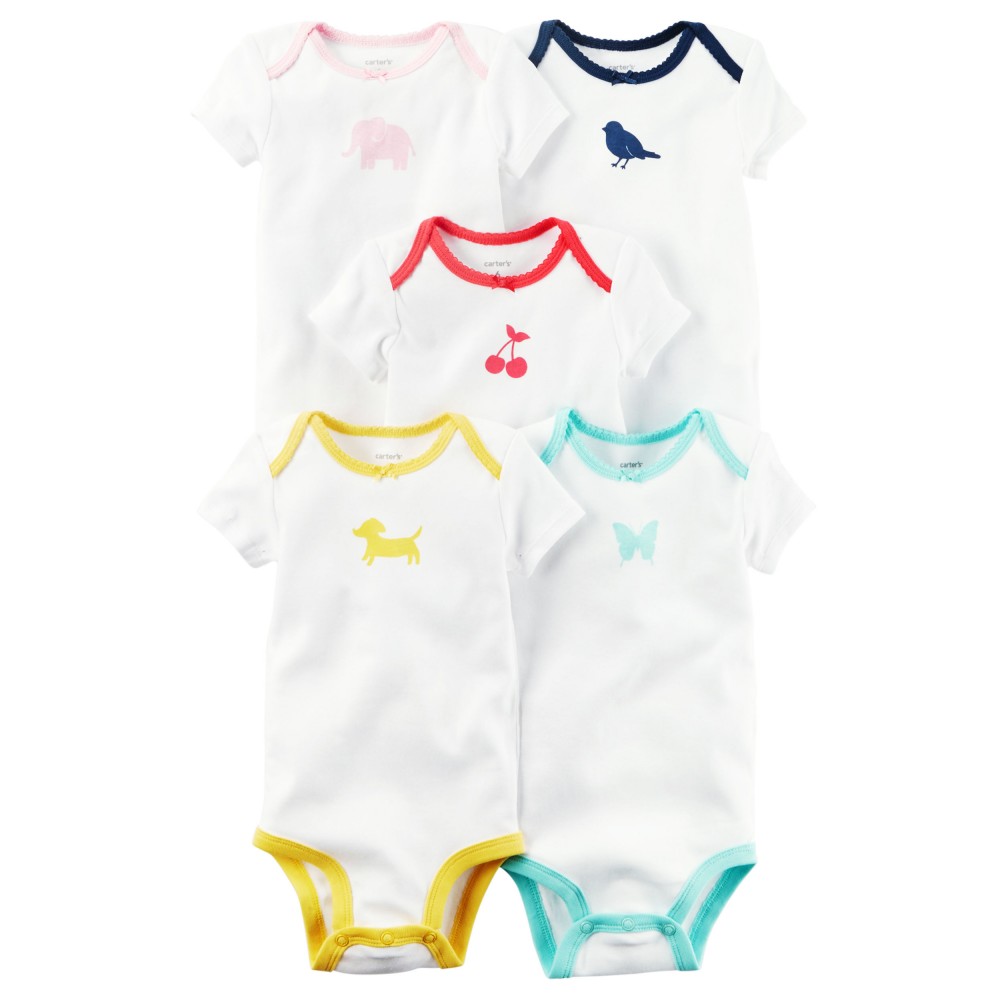 Carter's 5-Pack Short-Sleeve Bodysuits,white and pink