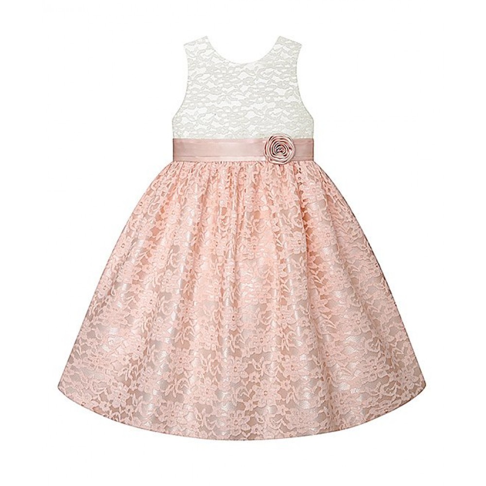 American Princess Ivory and Peach Floral Lace A-Line Dress