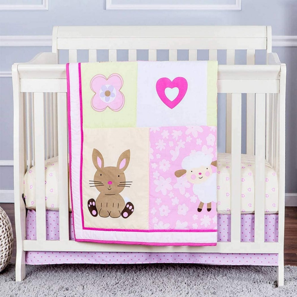 Treasures 3 Piece Baby Girls Animal Themed Crib Bedding Set