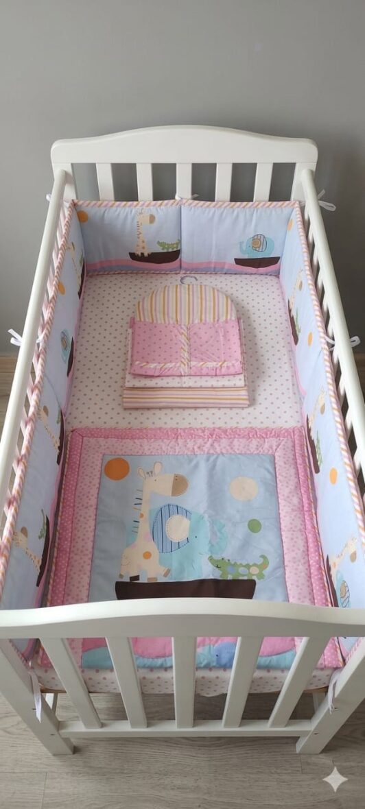 Baby Crib Bedding Set with Bumper, Pink & Blue